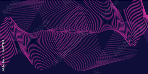 Abstract glowing wave lines on dark blue background. Dynamic wave pattern. Modern flowing wavy lines. Futuristic technology concept. Suit for banner, poster, cover, brochure, flyer, website