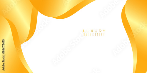 Yellow Gold luxury silk bg with golden curve line decoration. Premium wave fabric flow. Suit for bussines, banners