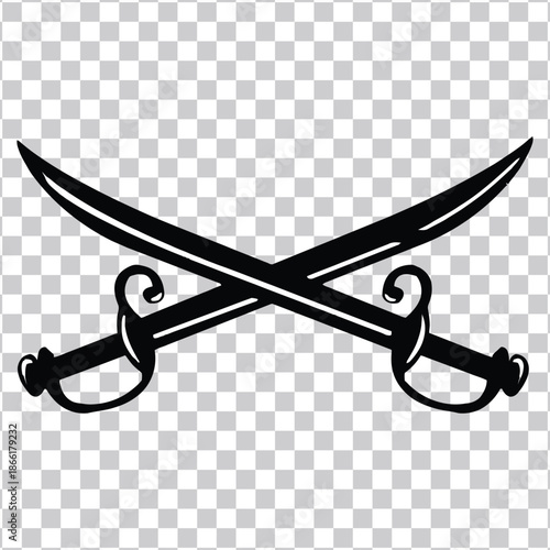 Crossed sabers illustration on a transparent background, symbolizing combat and strength