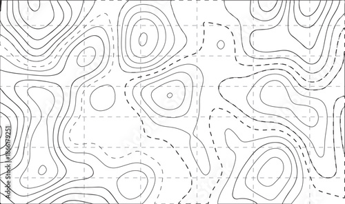 Dashed Topographic Contour Lines Pattern Background – Minimalist Abstract Terrain Map Texture in Gray, Line topography map contour background.
