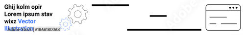 Workflow planning, automation systems, process simplification, web tools, technology integration, cooperation. Connected gears and browser icon. Workflow planning and automation systems concept