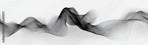 Abstract depiction of flowing, dark, layered lines against a white background, creating an ethereal aesthetic