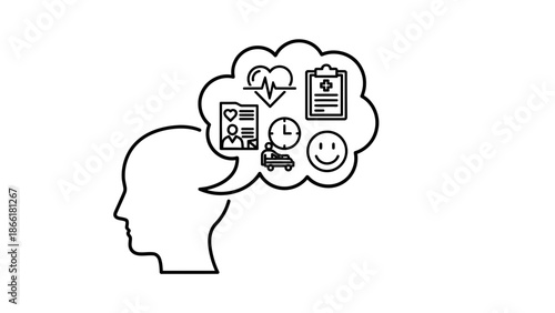 Mental Health Concept: Thoughts and Emotions in a Human Head Outline