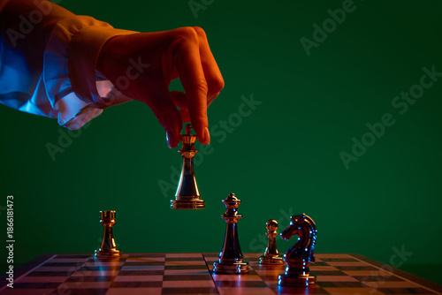 Tableau sur toile Decisive chess action as black queen is placed on board