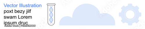 Biotechnology, cloud computing, digital transformation, automation, research, and data storage. A test tube with DNA, a cloud shape and a gear icon. Biotechnology and cloud computing concepts