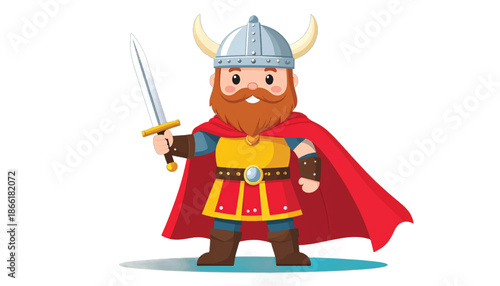Cartoon Viking Warrior Ready for Battle with Sword.