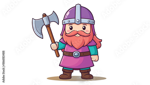 Cartoon Viking Warrior with Axe Ready for Battle.