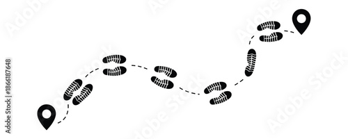 Navigation path with location pins and dotted line on map