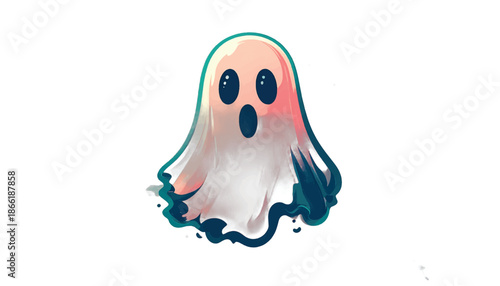Cartoon Ghost with Surprised Expression and Colorful Accents.