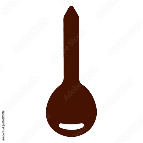 Brown silhouette of a vintage key with a round bow and a long, notched bit, isolated on white.