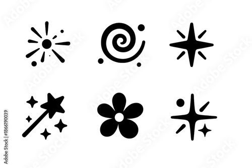 Birthday Magic Icons. Birthday magic moment. Filled icon set of Birthday magic moment: magic spark, glowing