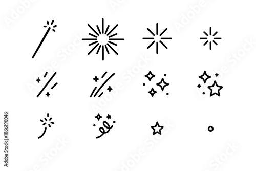 Sparkler Celebration Icons. Sparkler celebration icons. Line outline icon set of Sparkler celebration icons: