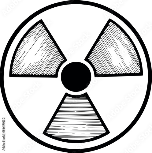 vector illustration of a radioactive symbol in sketch style. design with black fill to simulate lines and hatching, no white color and transparent background. ideal for danger and energy themes