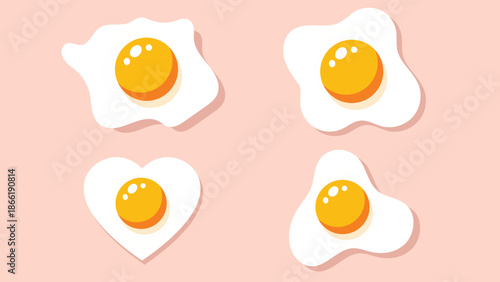 Fried Egg Vector Illustration Set on Pink Background