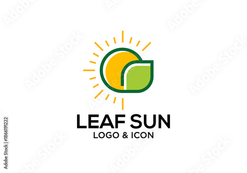 simple sun and leaf logo icon design vector