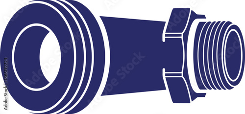 Blue silhouette of a professional plumbing pipe connector and hardware fitting for industrial water systems and home repair services isolated on white background illustration.