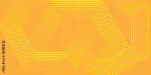Vibrant Yellow Neon Zig Zag Geometric Lines on Orange Background, Vector Iluustration.