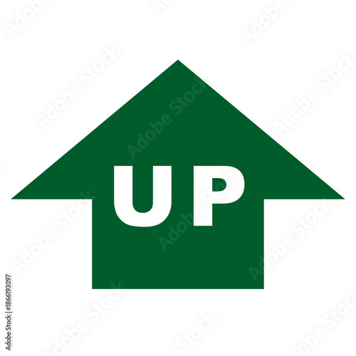 緑色の上向き矢印と「UP」文字のシンプルなアイコンデザイン