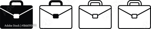 Professional briefcase icon set featuring business attaché case symbols in solid and linear styles for corporate office branding.