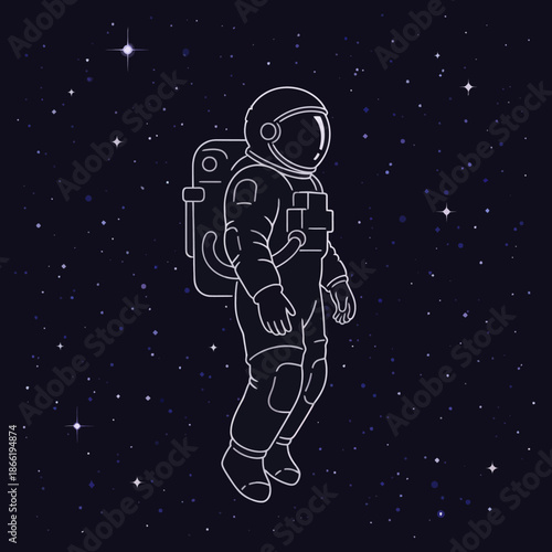 Astronaut Floating in Starry Outer Space - Minimalist Line Art