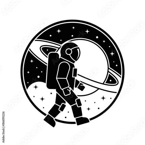 Astronaut walking in space with planet and stars