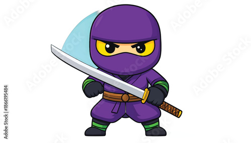 Cartoon Ninja Ready for Action with Katana Sword.