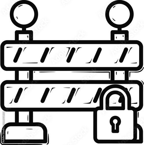 Construction barrier with padlock icon representing security and restricted access