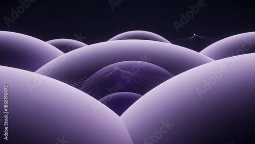 Abstract purple spheres connected with thin lines under dark night sky