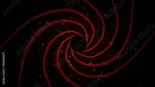 Red spiral tunnel with glowing orange particles on black background