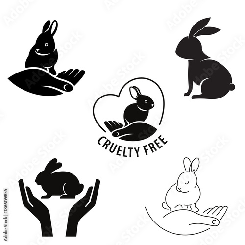 Cruelty free and vegan icons set representing ethical products, animal protection, eco friendly lifestyle, sustainability.
