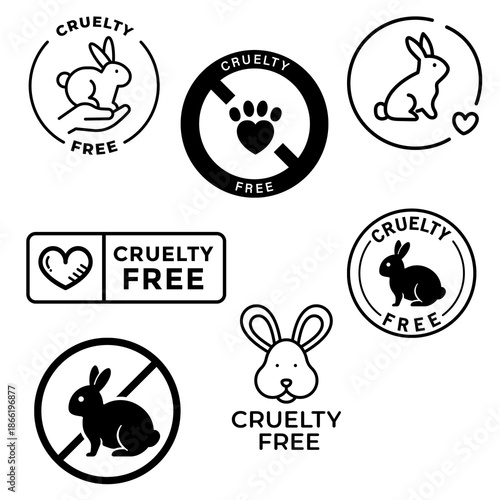 Cruelty free icons set representing ethical products, animal protection, eco friendly lifestyle, sustainability.