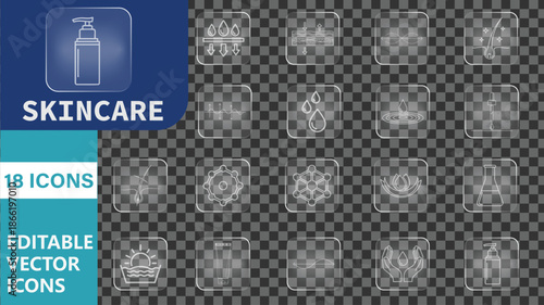 Skincare Icons Set, Beauty Products Vector Symbols, Cosmetic Elements