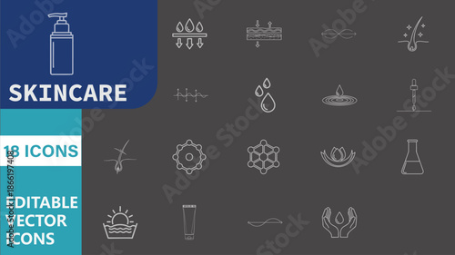 Skincare Icons Set, Beauty Products Vector Symbols, Cosmetic Design Elements