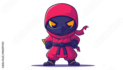 Cartoon Ninja Character in Red Suit Ready for Action.