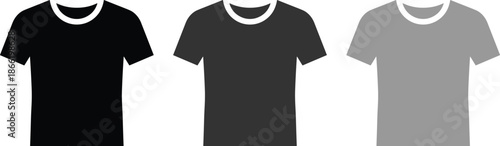 Blank t-shirt template set in black charcoal and gray colors for apparel mockup fashion design and clothing presentation.