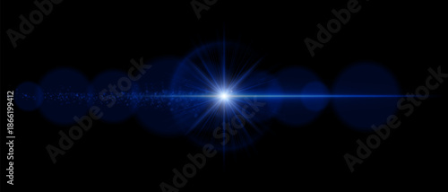 Lens flare with glowing dust trail and strong luminous beam. Ideal for overlays, futuristic lighting, and motion graphics with a cinematic atmosphere.