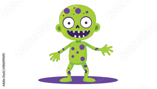 Cartoon Zombie Character with Green Skin and Purple Spots.