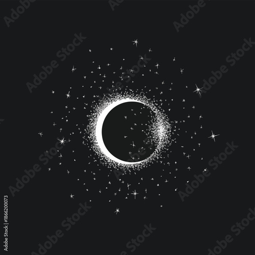 Celestial Night Sky with Crescent Moon and Stars during Ramadhan