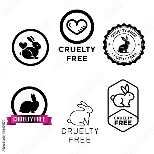 Cruelty Free and Vegan Icons Set for Ethical and Sustainable Products on white background.