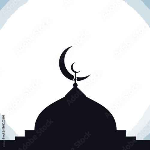 Celebrating Ramadhan with a serene mosque silhouette and crescent moon icon in a minimalist illustration