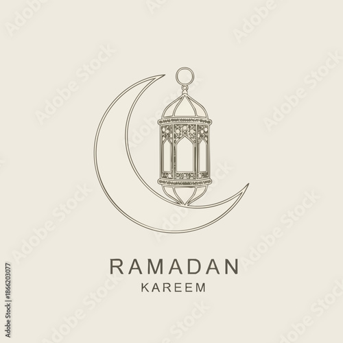 Ramadan Kareem celebration icon featuring a lantern on a crescent moon symbolizing the holy month's spirit and cultural heritage