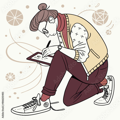 Person drawing on a tablet in a flat design style