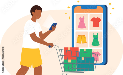 Man Shopping Online Using Smartphone, E-Commerce and Retail Technology Concept