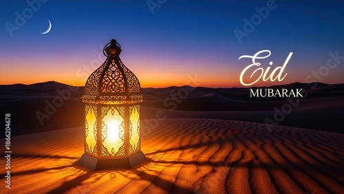 Celebrating eid mubarak with a radiant lantern