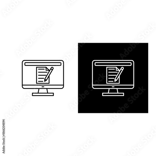 Blogging  icon black and white outline.