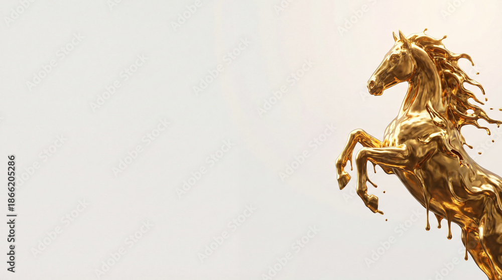 Fototapeta premium Golden Horse Sculpture Galloping into the Lunar New Year