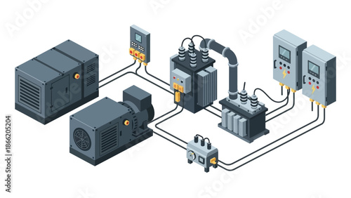 Industrial production line process stages illustration.