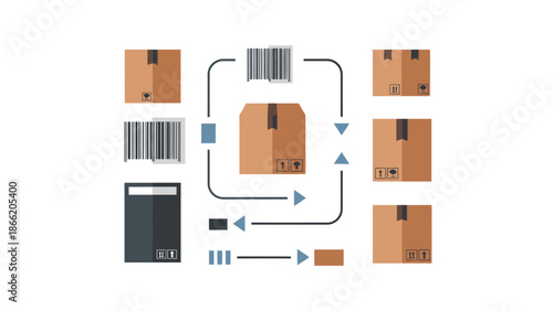 Logistics and Shipping Process with Barcode Scanning and Package Tracking.