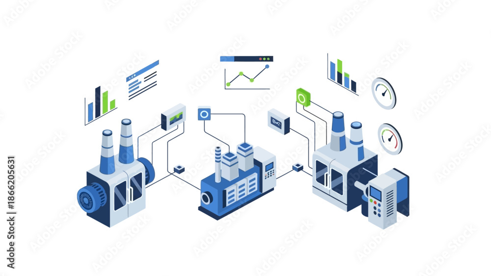 Fototapeta premium Industrial machinery and data analysis illustration.