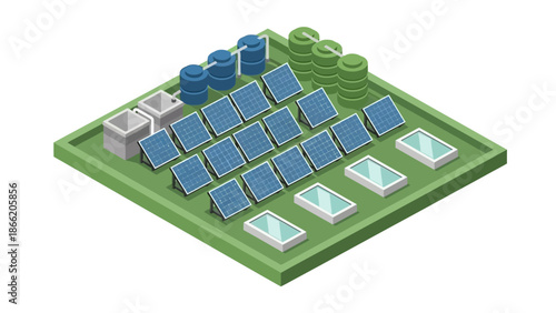 Sustainable Energy Farm with Solar Panels and Storage.